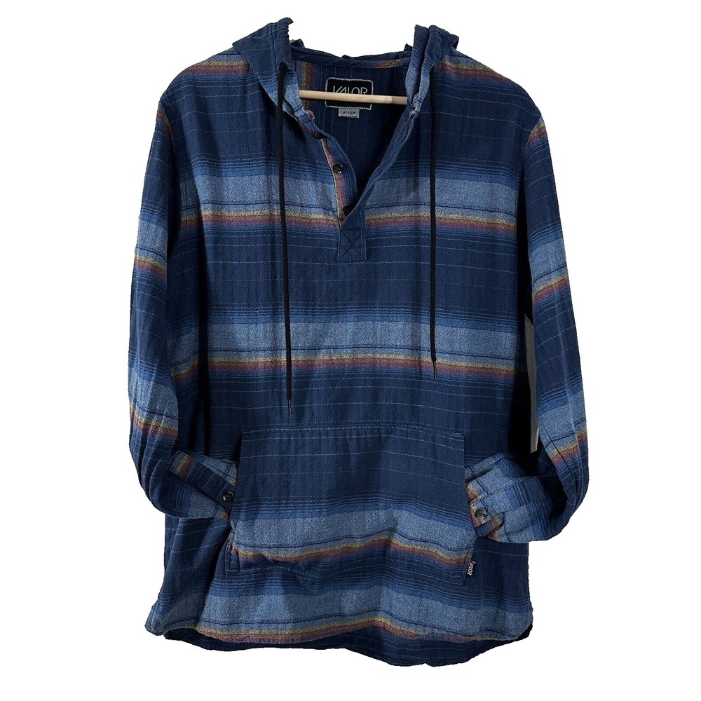 Valor Collective Mens Blue Striped‎ Hooded Baja Henley Pullover Shirt VL183318 M